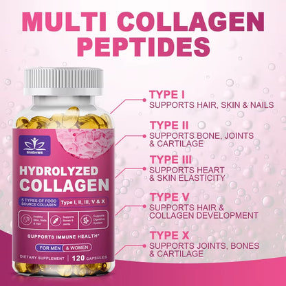 Powerful Hydrolyzed Collagen Capsules with Hyaluronic Acid Antioxidant Skin Hair Nails Health with Vitamins&Minerals