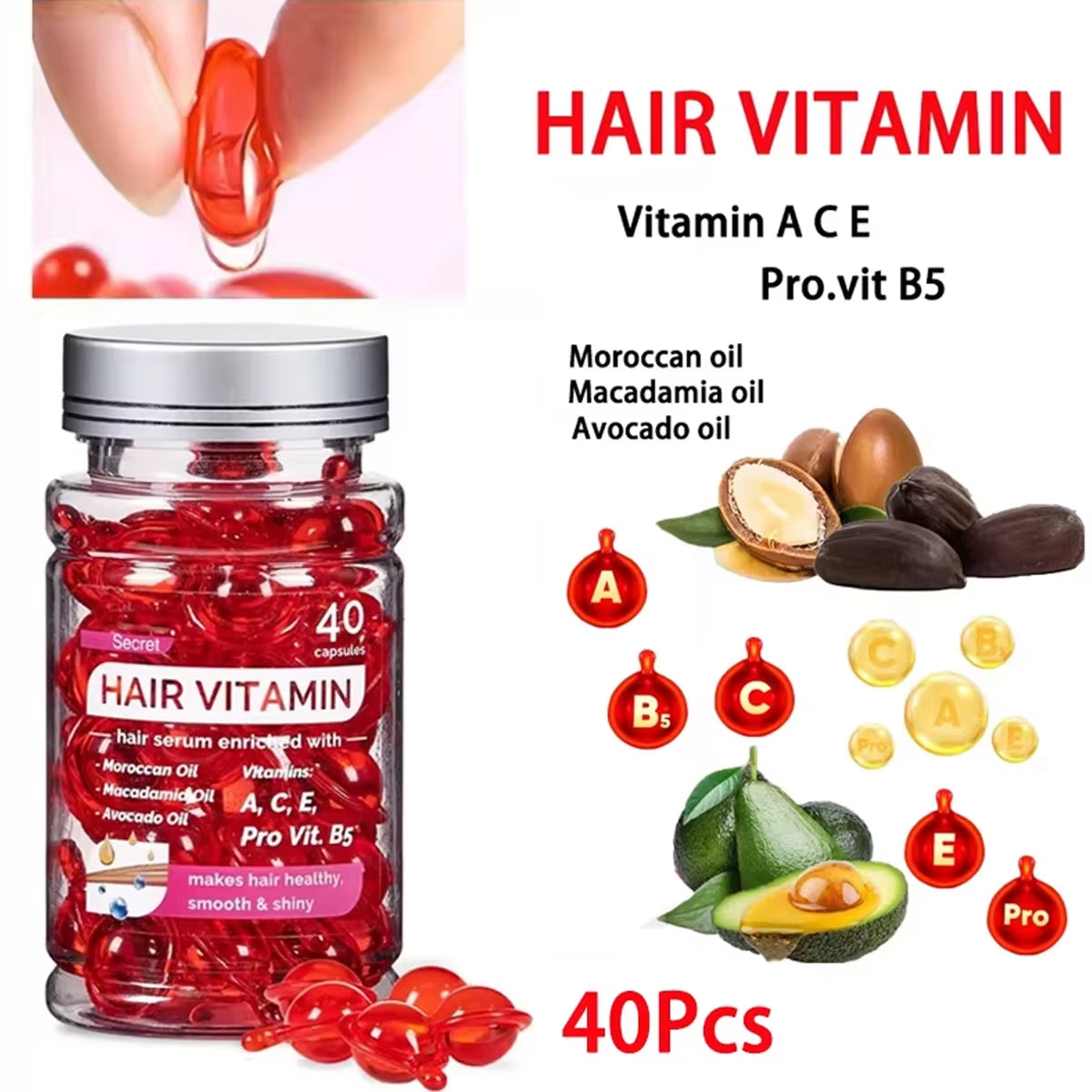 Moroccan Agam Vitamin Oil Hair Care Essence Damaged Nutrition Repair Hair Splitting Improvement Treatment Products 40 Capsules