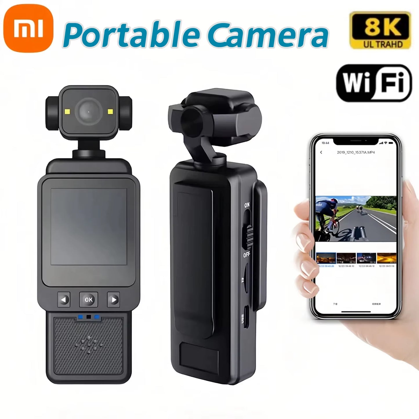 Xiaomi 8K Handheld Sports Camera 180 ° Rotating Mini Portable Anti-Shake Camera HD Display Wifi Wearable Night Vision Camera
