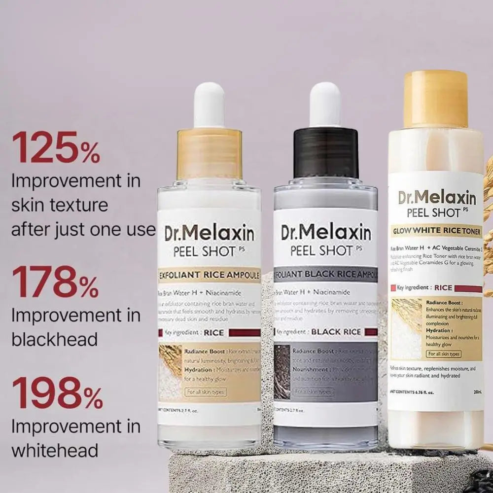Dr. Melaxin White Black Rice Exfoliating Essence Toner Skin Lightening Contro Deep Moisturizing Shrink Pores Remove Blackheads