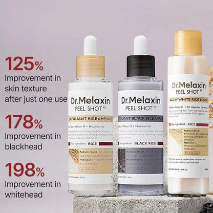 Dr. Melaxin White Black Rice Exfoliating Essence Toner Skin Lightening Contro Deep Moisturizing Shrink Pores Remove Blackheads